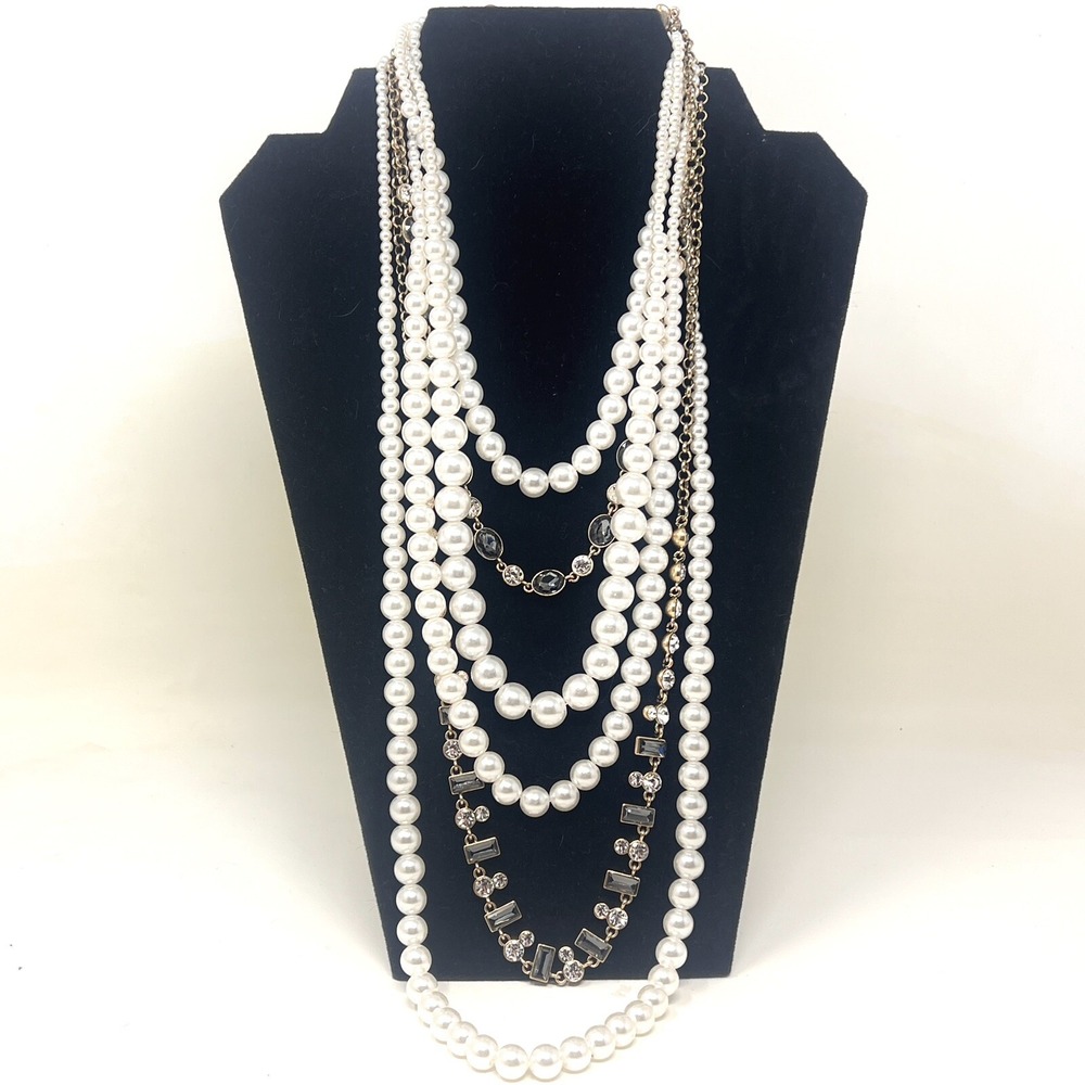 Vintage Multi Strand Necklace Cubicโ Zirconia Faux Pearl Necklace Gorgeous